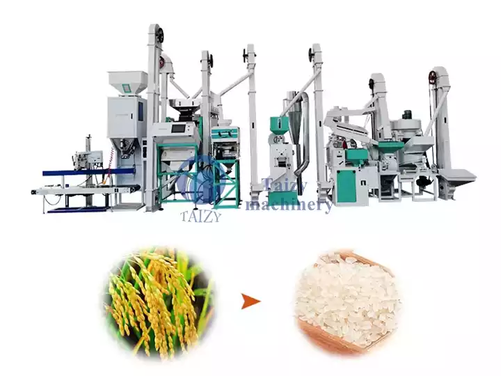 Linha de processamento de arroz atualizada 15TPD, além de máquinas de classificação e embalagem por cores